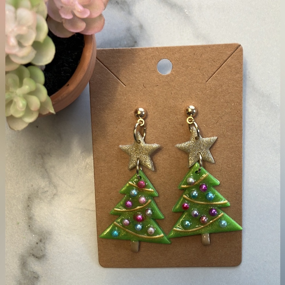 Christmas Tree Clay Earrings